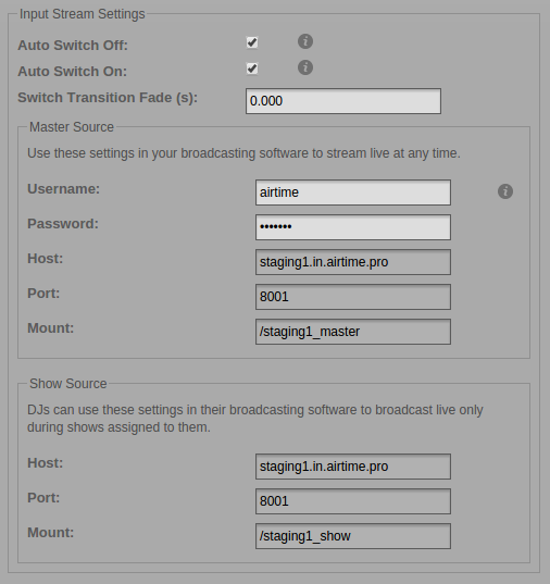Airtime Input Stream Settings