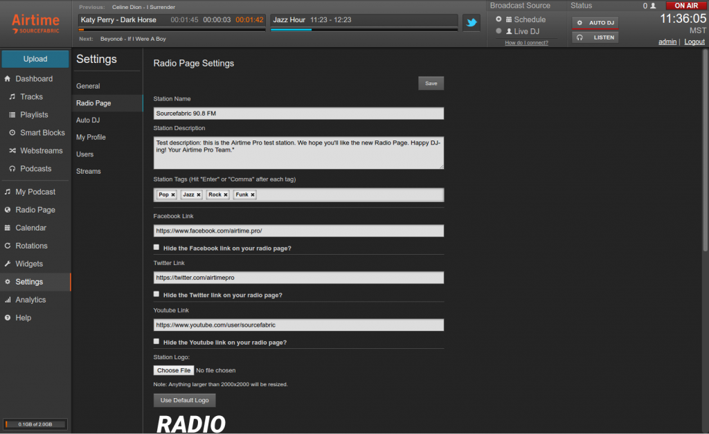 Radio Page Settings