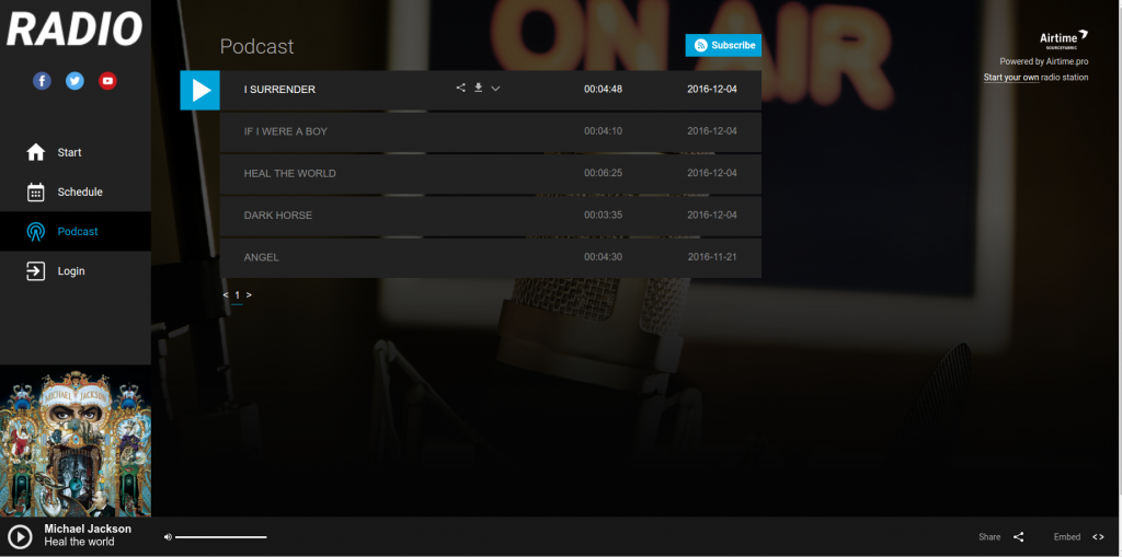Airtime Pro: Podcast page